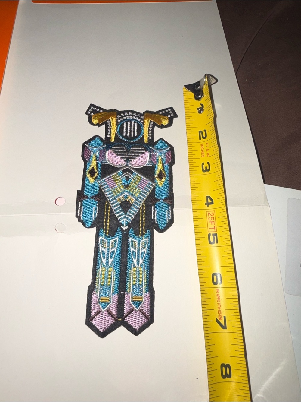 Embroidered Geometric Robot Patch in Teal, Pink & Gold